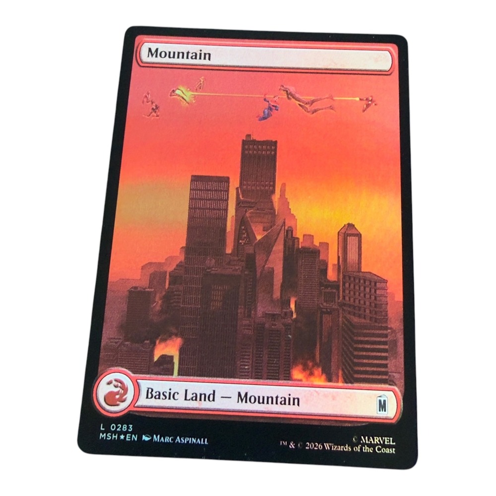 MTG Marvel Secret Lair Mountain Foil Basic Land 0283 Marc Aspinall Avengers Card